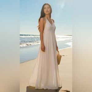 Coastal Cowgirl Maxi Dress Crochet Halter Bodice,Gauze Skirt Backless 70’s Inspo